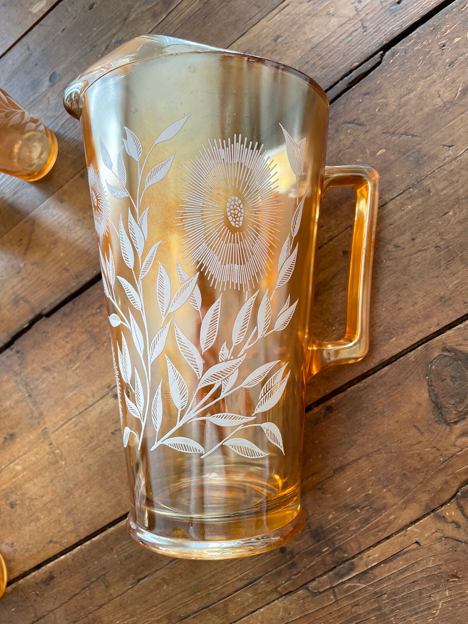 Vintage Iridescent Glass Pitcher and Glasses Cosmos Etsy