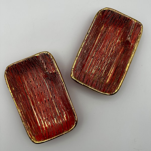 Bitossi Seta set of 2 ashtrays, ceramic, orange and gold, signed P0133/15 Italy & P0433/45