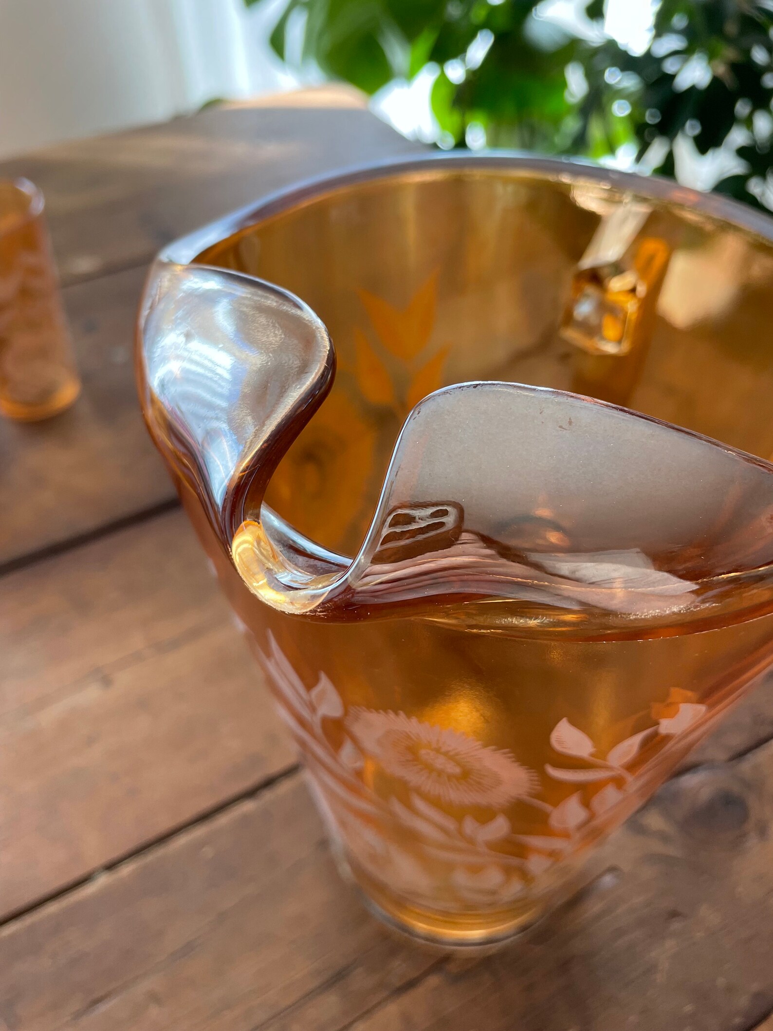 Vintage Iridescent Glass Pitcher and Glasses Cosmos Etsy