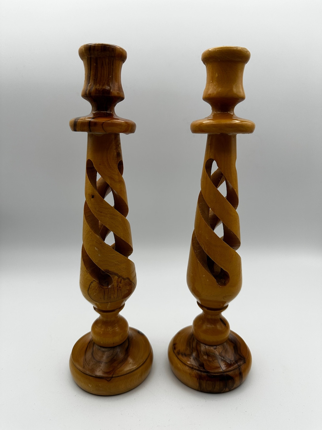 Olive Wood Spiral Candle Holder, Wood Candle Holder, Set of 2, Set of