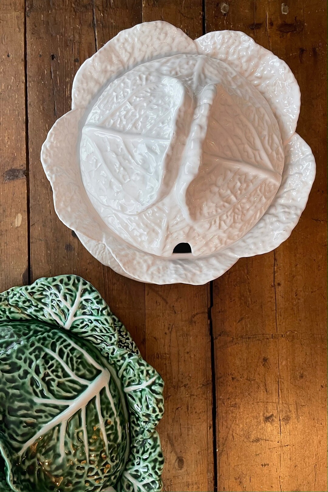 White Bordallo Pinheiro Cabbage Big Soup Serving Bowl With Lid no Ladle