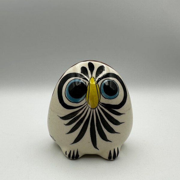 Vintage hand-painted owl figurine Mexico ceramic pottery, Mexican folk art bird, Tonala animal art