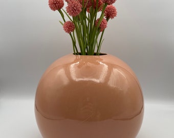 Big round 80s pink ceramic vase, Collection La fleur et l’oiseau. Round vase, Sphere vase, Ball Vase, Pink vase, 80's, funky