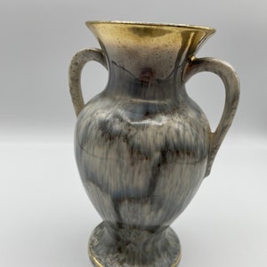 Vintage west Germany vase bottery blue and gold vintage vase with handles, trophy vase, Germany, German, vintage vase