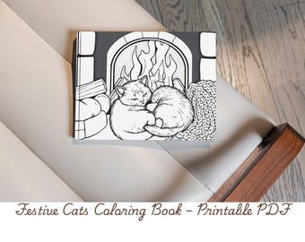 Libro para colorear de gatos navideños: páginas para colorear navideñas para niños, gatitos festivos, descarga instantánea e imprimible