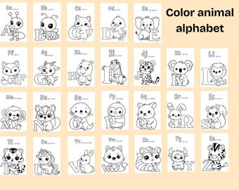 Libro para colorear del alfabeto ABC con animales – Hojas de trabajo imprimibles para niños pequeños – Actividades de la letra de la semana para preescolar