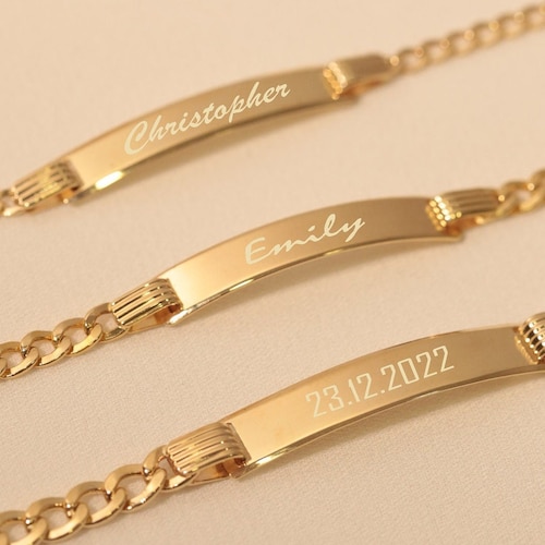 14K Gold Baby ID Bracelet Child Nameplate Bracelet Solid Etsy