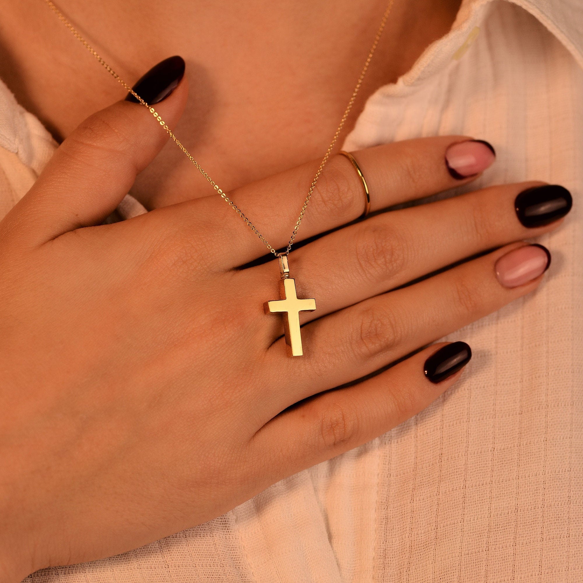 14K 18K Solid Gold Cremation Urn Cross Necklace Gold Urn Etsy
