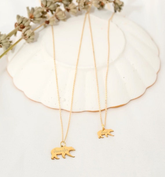 14k Solid Gold Mama Bear Necklace Mama 