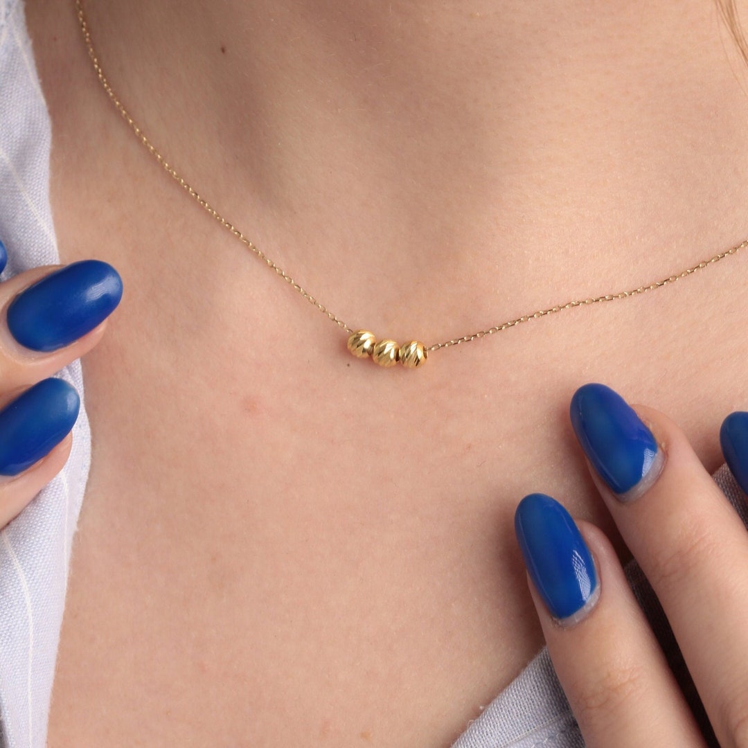 14K Solid Gold Ball Necklace Minimalist Sparkle Ball Etsy