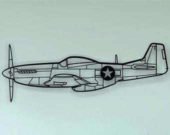 P-51 Mustang Aircraft Silhouette Metal Metal Wall Art, Decoración de pared de silueta de avión, Avión personalizado, Decoración de pared de metal, Helicóptero, regalo