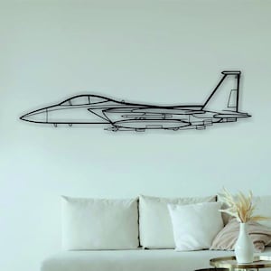 Arte de pared de metal con aviones F-15 Strike Eagle / Arte de pared con aviones / Decoración del hogar con aviones l Decoración de metal para regalo l Decoración minimalista