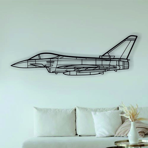 EuroFighter Typhoon Flugzeug Silhouette Metall Metall Wandkunst, Flugzeug Metall Dekor, Geschenk für Helikopter Liebhaber, HelicopterGuy Gift Active