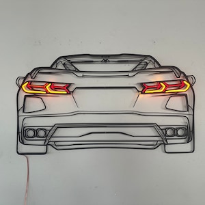 Arte murale in metallo con auto al neon / Arte murale per auto / Regalo per amanti delle auto / Arte murale in metallo / Silhouette di auto in metallo l Decorazione regalo per auto / Man Cave