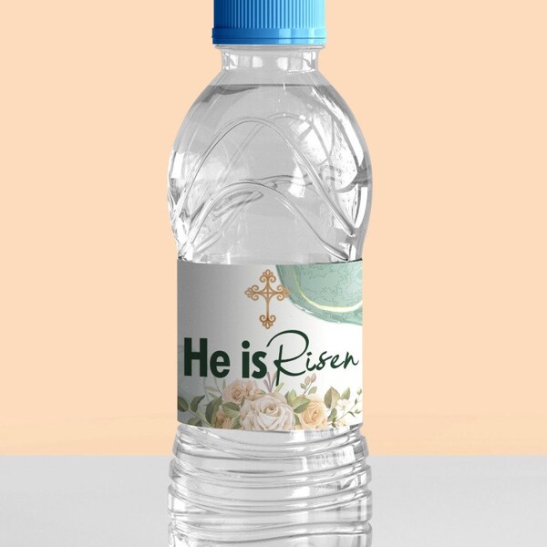 Water bottle labels for Easter luncheon, DIY Instant Download, He is Risen Label, Easter lunch decorations, Printable water bottle labels