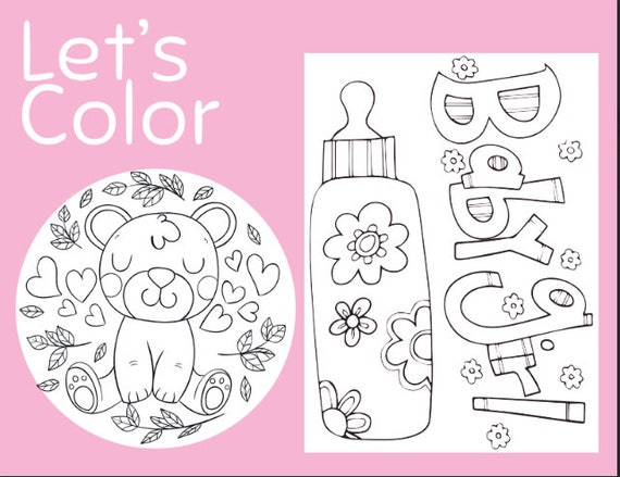 Printable Coloring Pages for your Girl Baby Shower Party, It's a Girl  Coloring paper, Party decoration, Instant Download, Digital Decoration