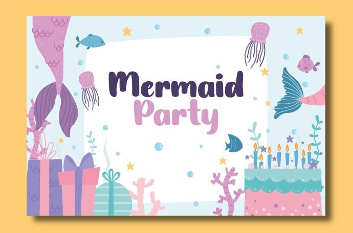 Printable Background for Mermaid Themed Girls' Birthday Parties, Happy ...