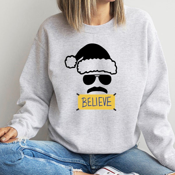 Believe Funny Christmas Sweatshirt, Funny Sports Santa Hoodie, Funny Soccer Holiday Shirt