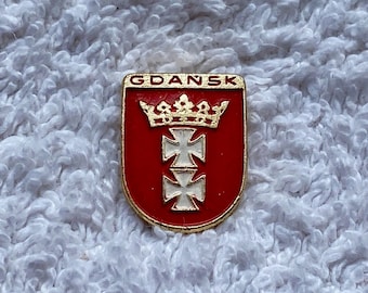 Vintage 1960s Gdansk Coat of Arms Enamel Pin | Retro Gdańsk Crosses and Crown Pin | Authentic Polish Collectible | Vintage Poland Retro Gift