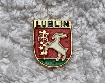 Vintage 1960s Lublin Coat of Arms Enamel Pin | Retro Lublin Goat Pin | Authentic Polish Collectible | Vintage Poland Retro Gift | Goat Horns