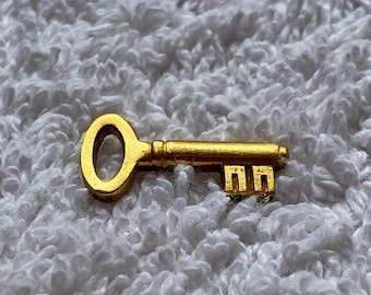 Vintage 1960s Key Enamel Pin | Vintage Miniature Key Symbol Pin | Antique Small Key Gift | Vintage Key Charm Pin | Retro Key Lapel Pin