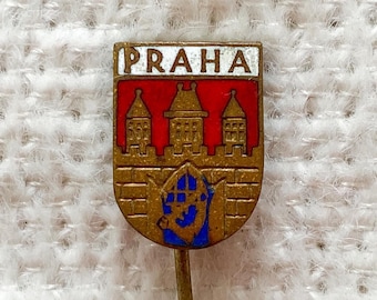 Vintage Prague Coat of arms Enamel Pin | Antique Prague Lapel Pin | Vintage Czech Praha Badge | Vintage Praga Pin | Czech Coat of arms Pin