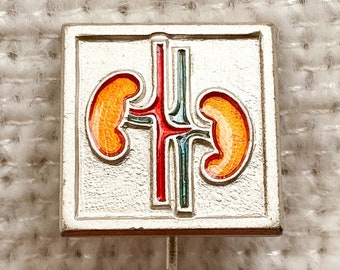 Vintage 1970s Kidney Disease Awareness Lapel Pin - Stylized Kidneys | Kidney Transplant Pin | Vintage Kidneys Pin | Antique Kidney Illness