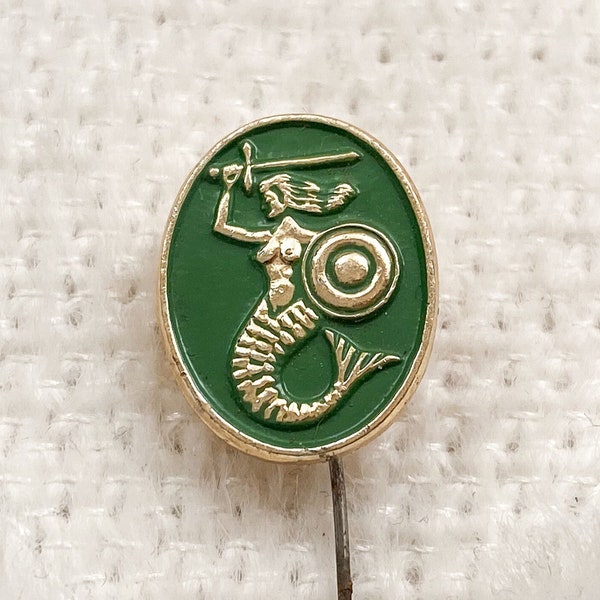 Vintage Green Warsaw Mermaid Enamel Pin | Antique Warszawa Mermaid Lapel Pin | Vintage Poland Warsaw Badge | Vintage Mermaid Pin | Polish