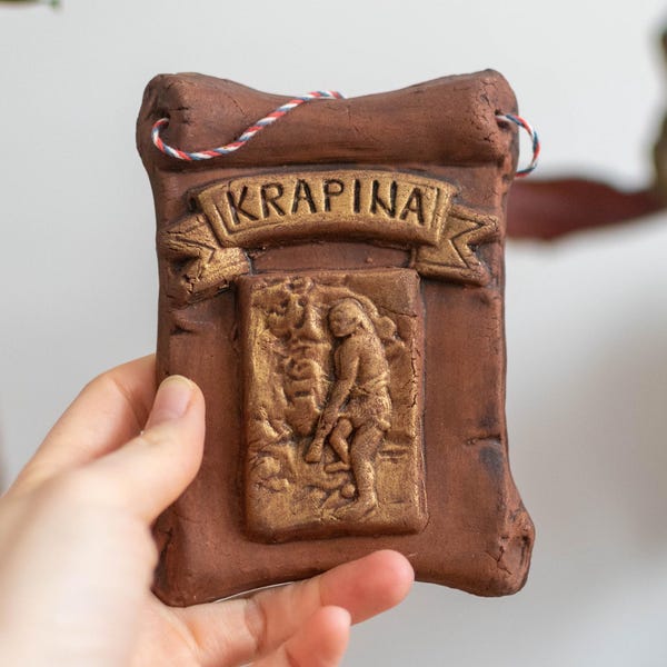 Vintage Krapina Neanderthal Ceramic Wall Hanging | Rustic 2000s Paleoanthropology Decor | History Lover Gift | Primitive Human Art Plaque