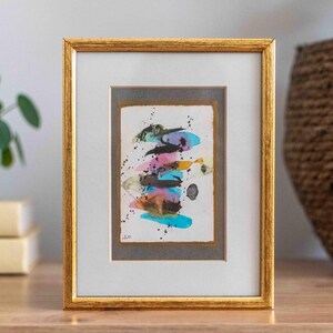 Dipinto ad acquerello retrò vintage anni '80 / Dipinto ad acquerello moderno retrò, arte originale anni '80 / Cornice color oro / Regalo d'arte vintage firmato