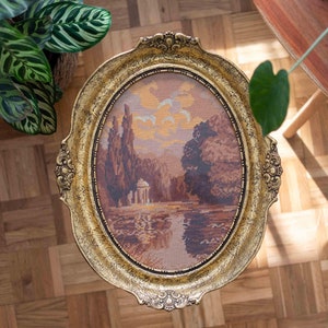 Large Vintage 1960s Beautiful Wiehler Autumn Lake Framed Gobelin | Original Framed Wiehler Gobelin Herbstlicher See | Antique Wiehler Art
