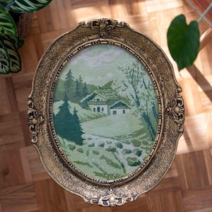 Large Vintage 1960s Beautiful Wiehler Spring on the Mountain Pasture Framed Gobelin | Original Framed Wiehler Gobelin Frühling auf der Alm
