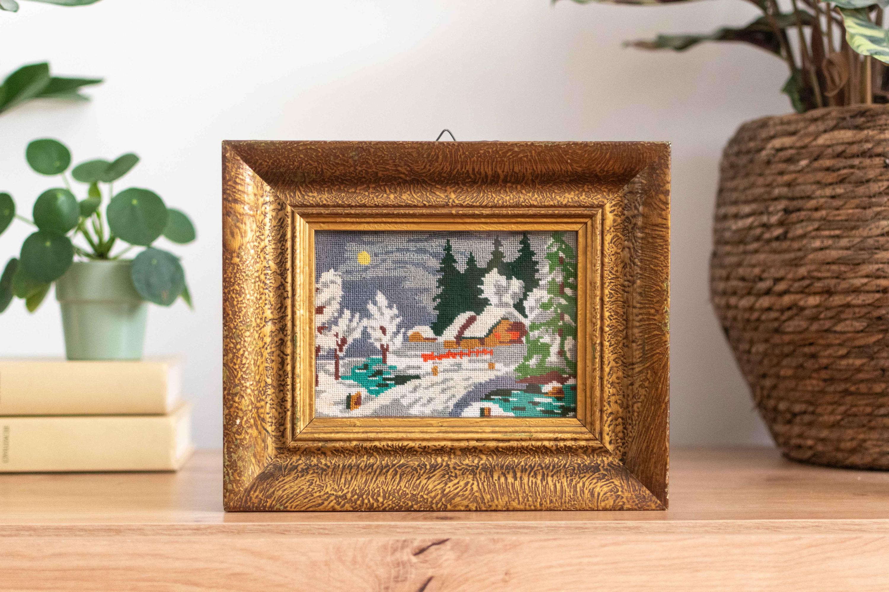 1970 年代のヴィンテージ ニードルポイント ゴブラン アート - 森の