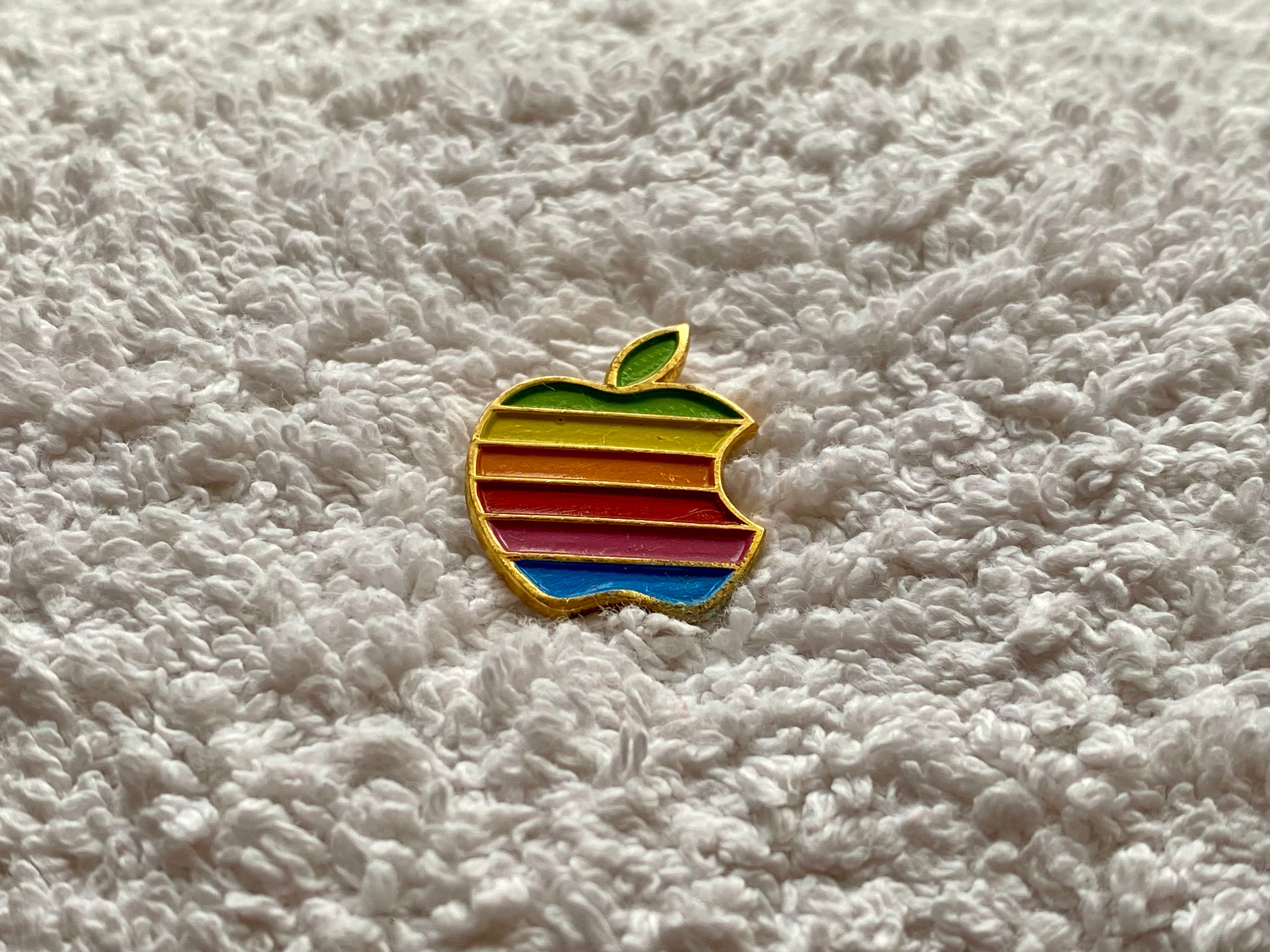Vintage Retro Apple Rainbow Logo Enamel Pin - Collectible