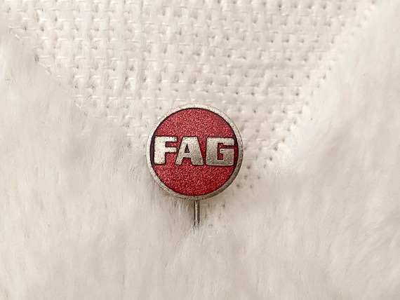 Vintage FAG Kugelfischer Enamel Pin | Antique Fischer’s Automatische Gussstahlkugelfabrik Lapel Pin from 1980s | Vintage Gay Pride Lapel Pin