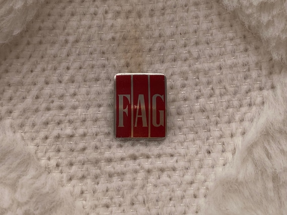 Vintage FAG Kugelfischer Enamel Pin | Antique Fischer’s Automatische Gussstahlkugelfabrik Lapel Pin from 1980s | Vintage Gay Pride Lapel Pin
