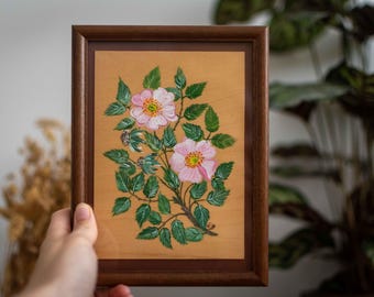 1970年代のヴィンテージ ミニチュア 額入り油絵 黄色い花束