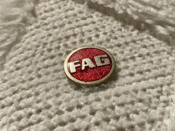 Vintage FAG Kugelfischer Enamel Pin | Antique Fischer’s Automatische Gussstahlkugelfabrik Lapel Pin from 1980s | Vintage Gay Pride Lapel Pin