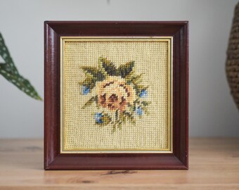 Vintage 1960s Yellow Rose Gobelin Needlepoint Art – Framed 1960s