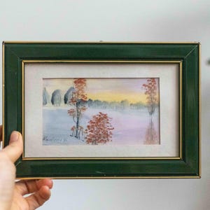 Vintage Signed Oil Painting | Winter Landscape Sunrise Painting by Kovačević painted in 1994 | Framed Countryside Art | Framed Oil Painting
