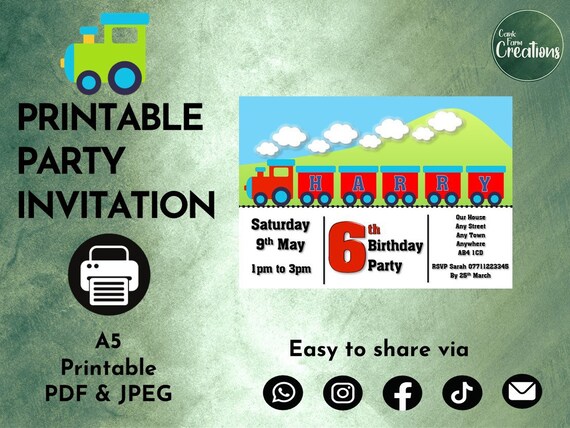 TRAIN Personalised Invitation Printable Invitation Kids | Etsy