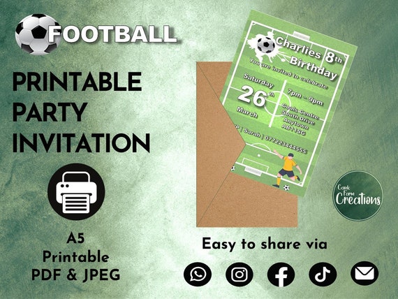 FOOTBALL Personalised Invitation Printable Invitation | Etsy