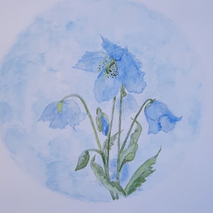 Watercolor painting &quot;Blue Flowers&quot;, original