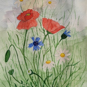 Watercolor flower meadow, original