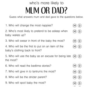 Baby Shower Games | Who's More Likely To...? | Printable | Download