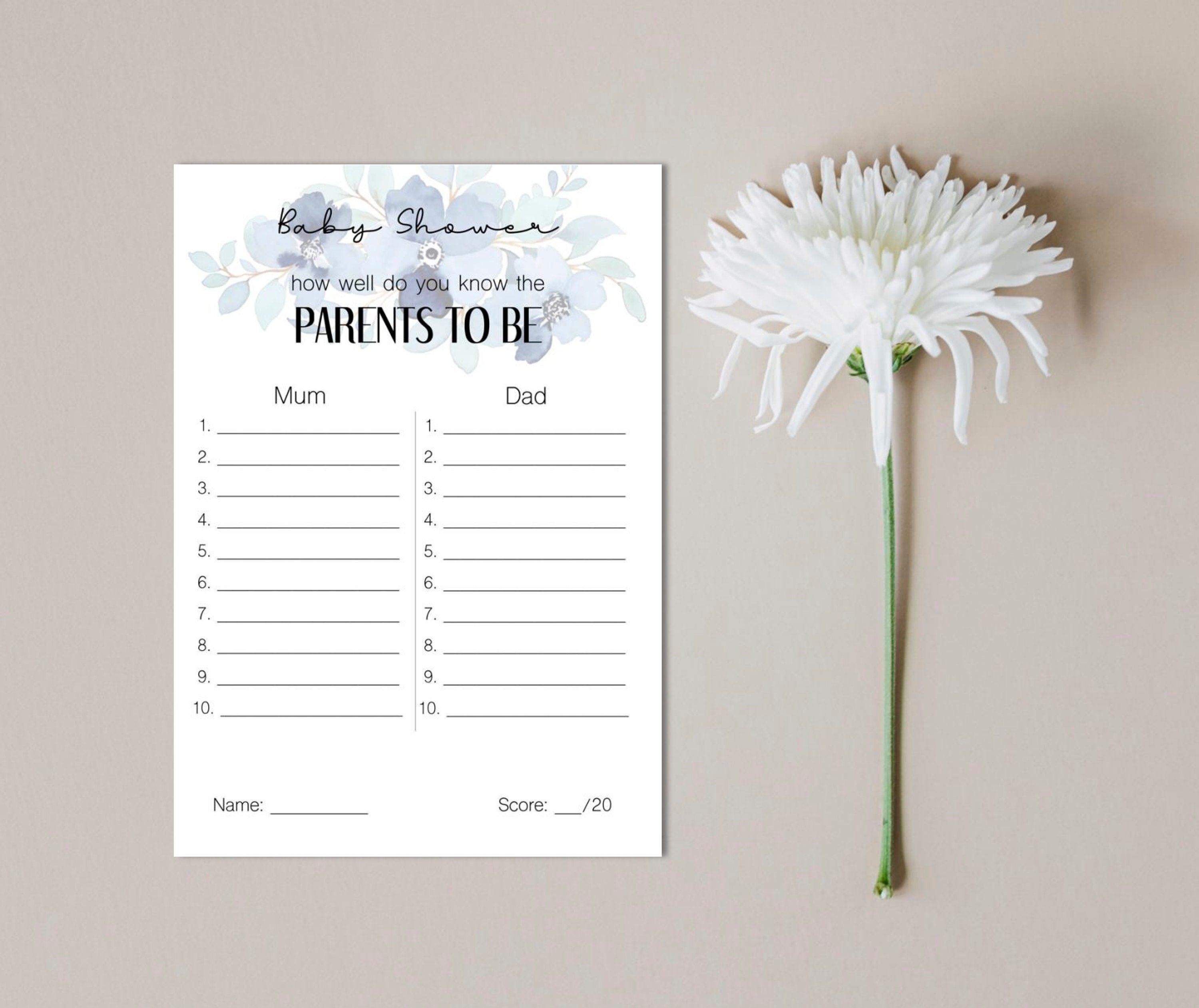 Baby Shower Games Parents Quiz Printable Download Blue - Etsy