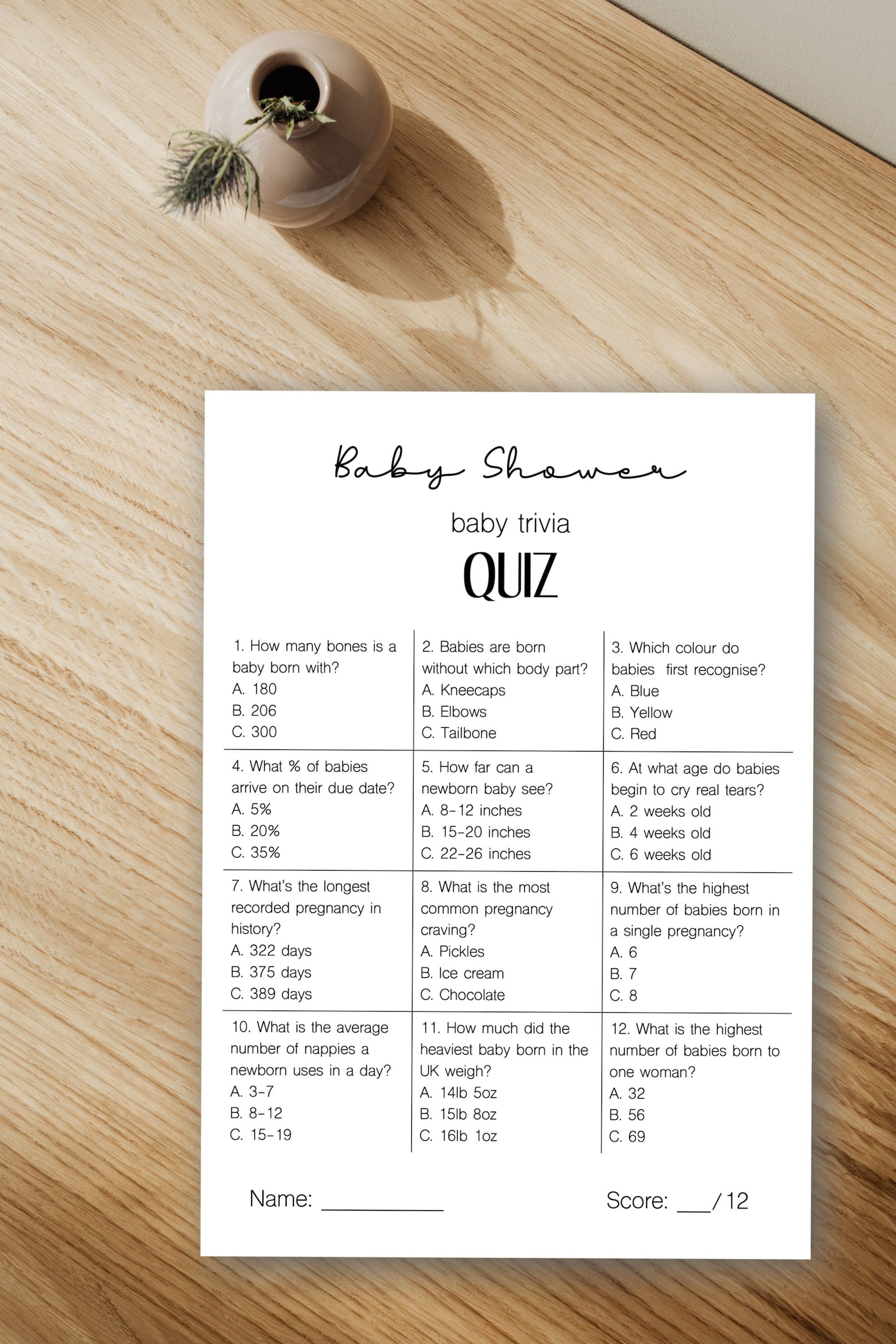 Baby Shower Games Baby Trivia Quiz Printable Download Etsy
