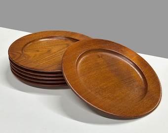 KAY BOJESEN of Denmark. Set of six solid teak serving plates