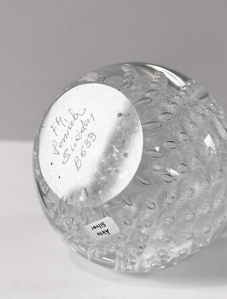 FM RONNEBY of Sweden. Silver inlay Pear-Shaped Paperweight with Controlled Bubbles. image 7
