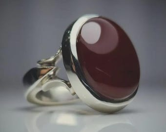 Men's Yemeni Aqeeq Ring – 925 Sterling Silver, Red Agate